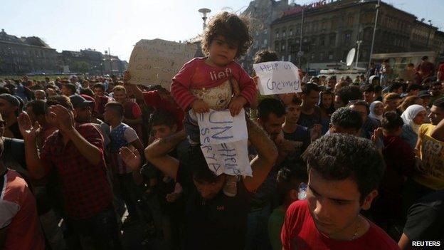 Migrants outside Budapest railway station