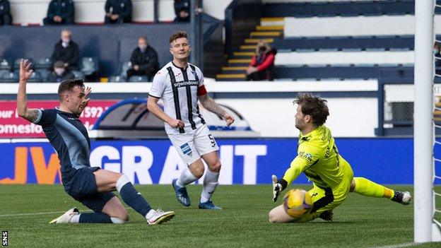 Lewis Vaughan scores for Raith Rovers against Dunfermline