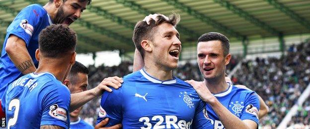 Rangers midfielder Josh Windass (centre) celebrates