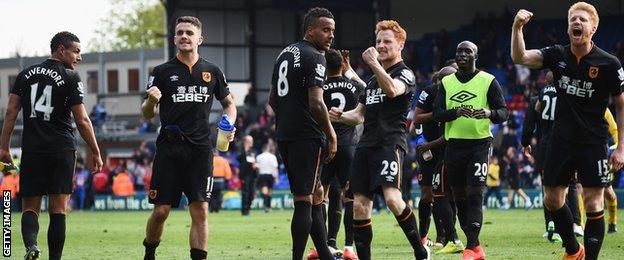 Jake Livermore with his Hull City team-mates after a 2-0 win over Crystal Palace