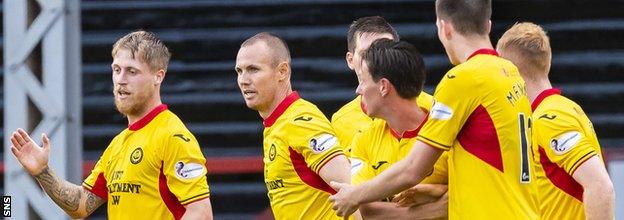 Kenny Miller, second left, scored his second goal for Partick Thistle