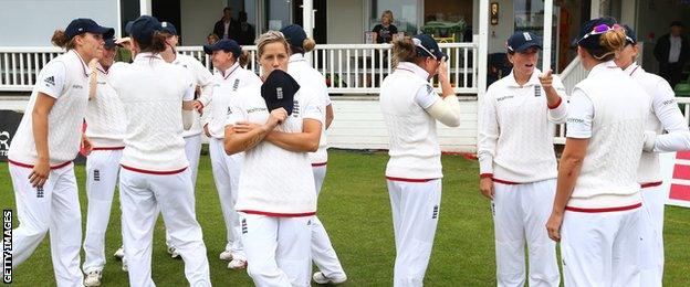 England in front of the Canterbury pavilion during the Test