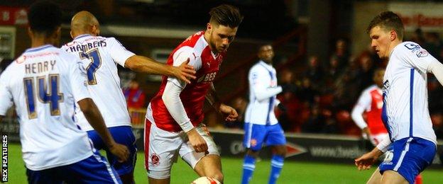 Wes Burns in action on loan with Fleetwood Town