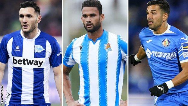 (From left to right) Lucas Perez, Angel Rodriguez and Willian Jose have all been linked with a move to Barcelona