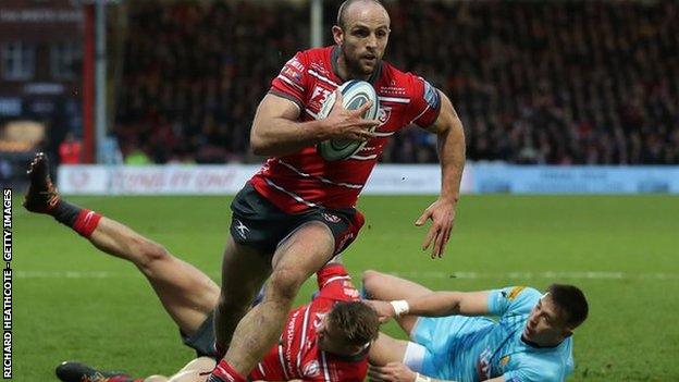 Gloucester winger Charlie Sharples' try was his ninth of the season - to keep him clear as outright Premiership top scorer