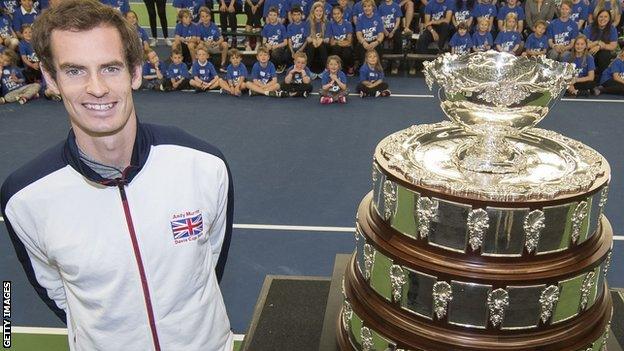 Great Britain's Andy Murray with the Davis Cup