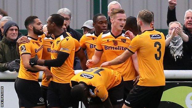 Maidstone United celebrate their goal against Torquay