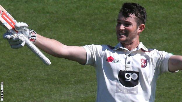 Kent's Ollie Robinson celebrates his century