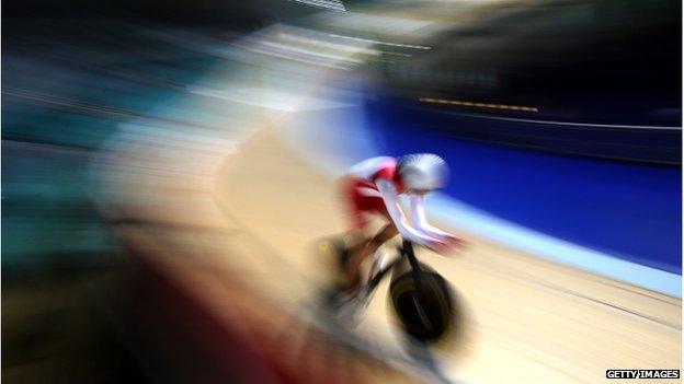 Cyclist Joanna Rowsell of England trains for the games