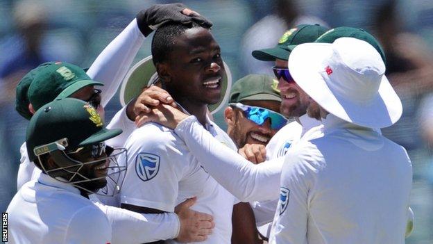 Kagiso Rabada celebrates a wicket