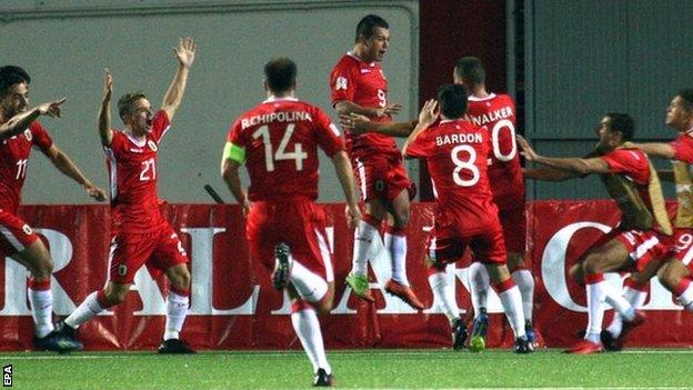 Gibraltar players celebrate