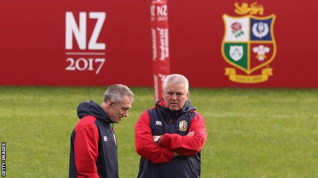 British and Irish Lions head coach Warren Gatland (right) and backs coach Rob Howley