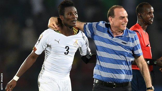 Ghana striker Asamoah Gyan and coach Avram Grant