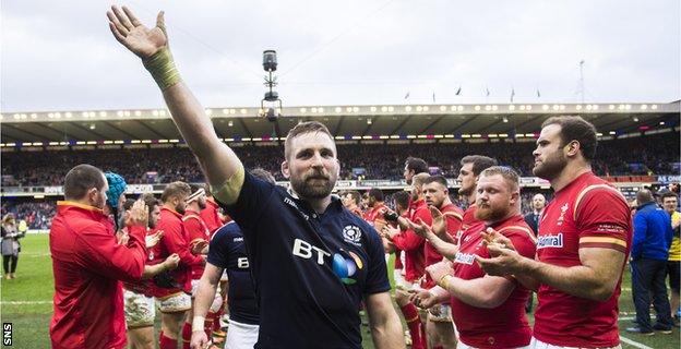 John Barclay salutes the Murrayfield crowd