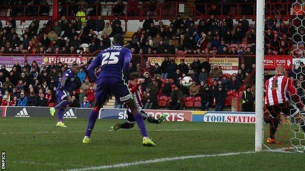 Callum Harriott scores his second goal of the afternoon in Charlton