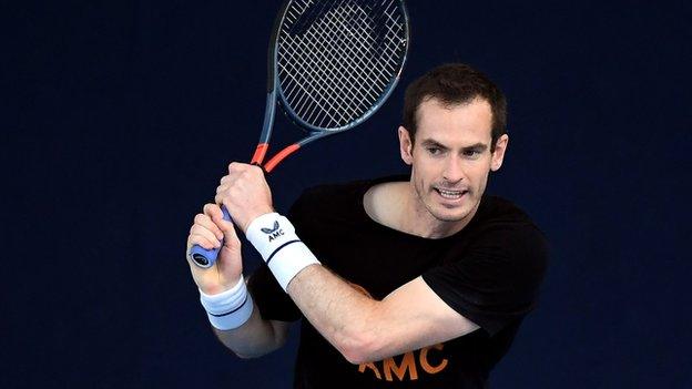 Andy Murray practising for the Battle of the Brits Team Tennis event