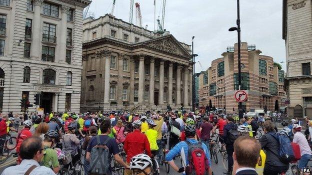 cyclists at Bank junction, London