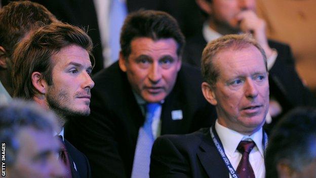 David Beckham, Lord Sebastian Coe and Andy Anson in 2010