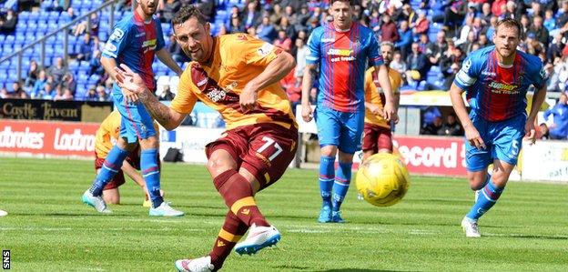 Scott McDonald fires a penalty kick that was saved