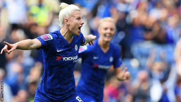 Beth England celebrates goal for Chelsea