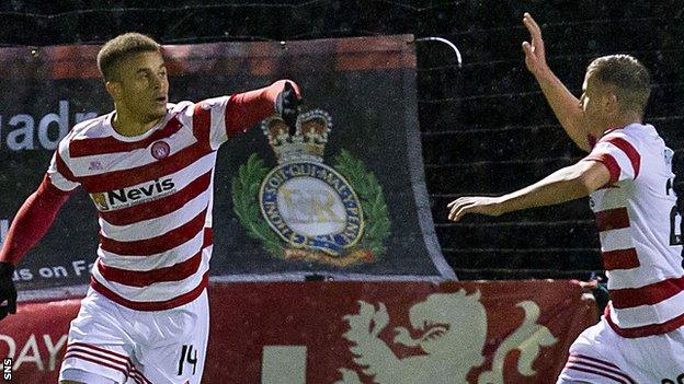 Hamilton's Carlton Morris (left) celebrates scoring against Inverness CT