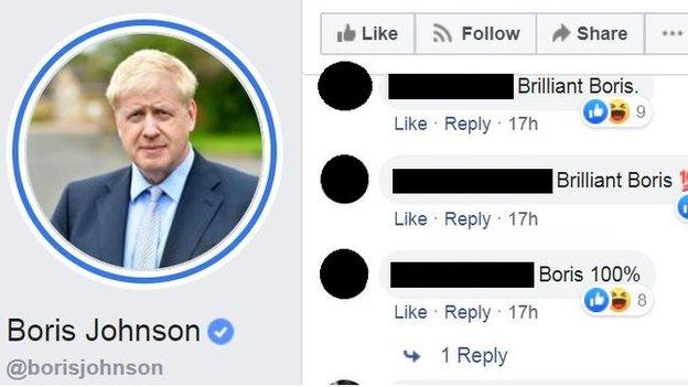 "Brilliant Boris" and similar messages on a Facebook post