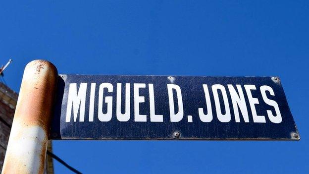 Street signs dedicated to colony founder Michael D Jones