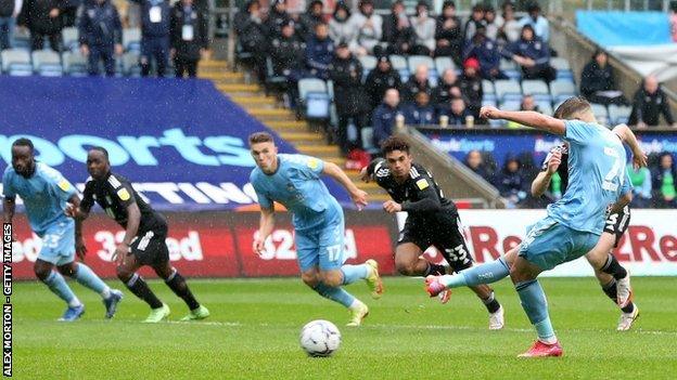 Matt Godden's controversial 51st-minute penalty against Fulham was the key turning point at the Coventry Building Society Arena