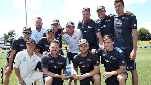 New Zealand with the Test series trophy