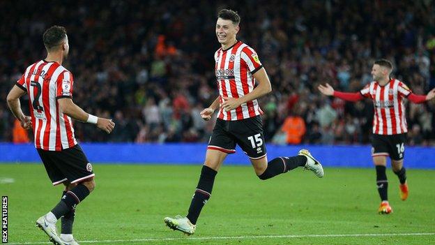 Amel Ahmedhodzic celebrates scoring for Sheffield United