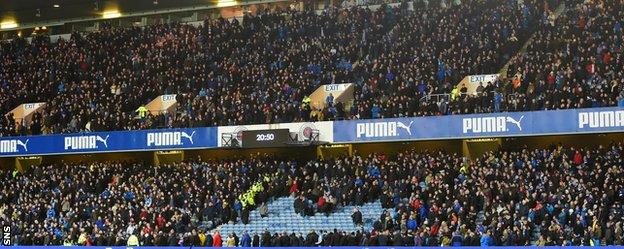 Rangers fans were forced to vacate a section of the Sandy Jardine stand on safety grounds at half-time