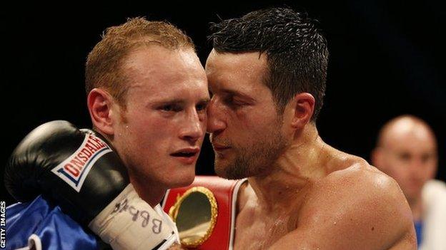 Carl Froch hugs George Groves