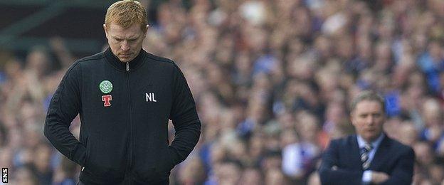 Neil Lennon suffers on the touchline as Celtic manager against Rangers