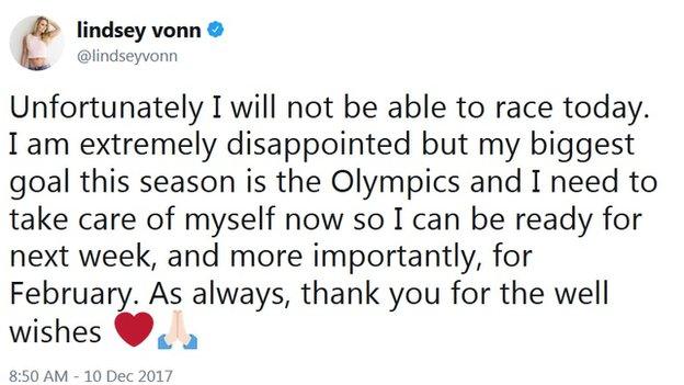 Tweet from Lindsey Vonn