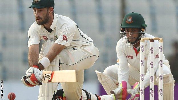 Australia's Glenn Maxwell in action against Bangladesh