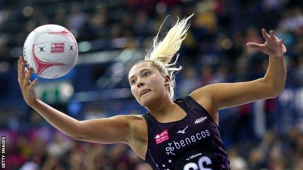 George Fisher of Saracens Mavericks catches a netball