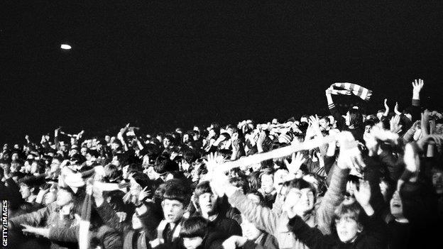 Cardiff fans celebrate Brian Clark's goal