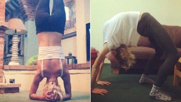 India Hewitt practising yoga while struggling with anorexia