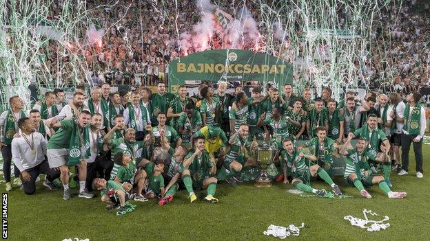 Ferencvaros celebrate their 2019-20 title win