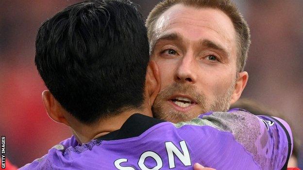 Christian Eriksen hugging Son Heung-Min