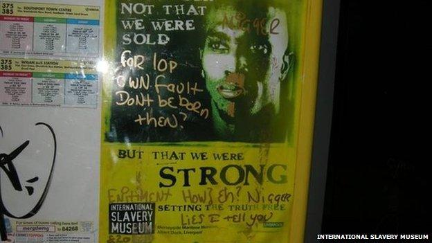 Racist graffiti on museum poster