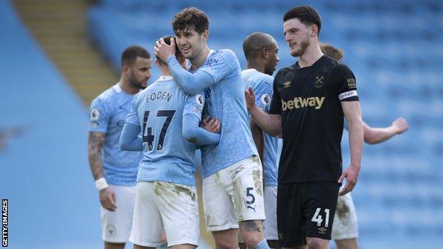 Manchester City celebrate against West Ham