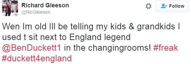 Northants seam bowler Richard Gleeson on Twitter