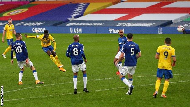 Brighton's Yves Bissouma scores against Everton
