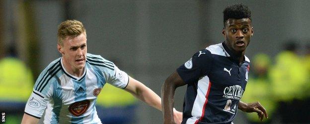 Botti Biabi (right) in action for Falkirk against Hearts