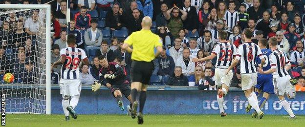 Jamie Vardy scores against West Brom