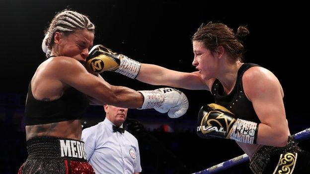 Katie Taylor (right) and Christina Linardatou (left) fight in Manchester last November