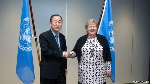 Ban Ki-moon and Erna Solberg