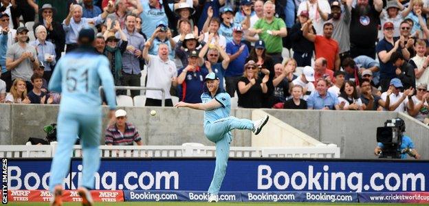 Ben Stokes celebrates his catch against South Africa