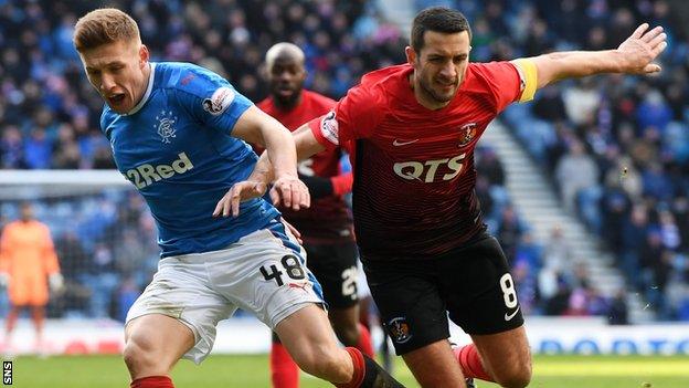 Rangers midfielder Greg Docherty and Kilmarnock captain Gary Dicker